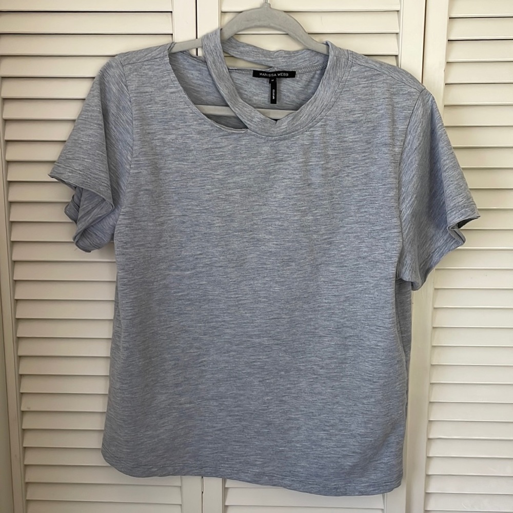 Marissa Webb Heather Gray Short Sleeve Cutout Tee